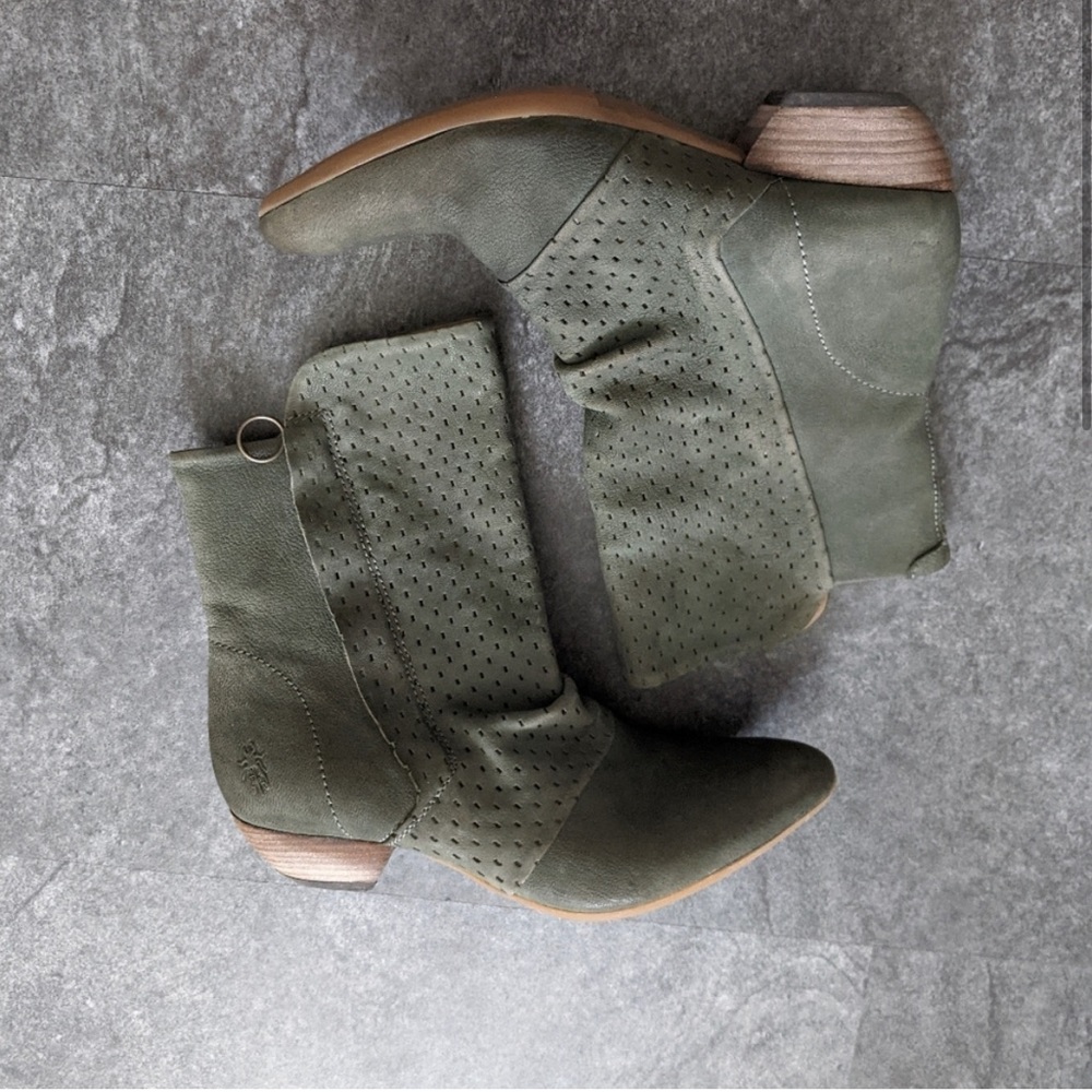Fly London olive green leather booties